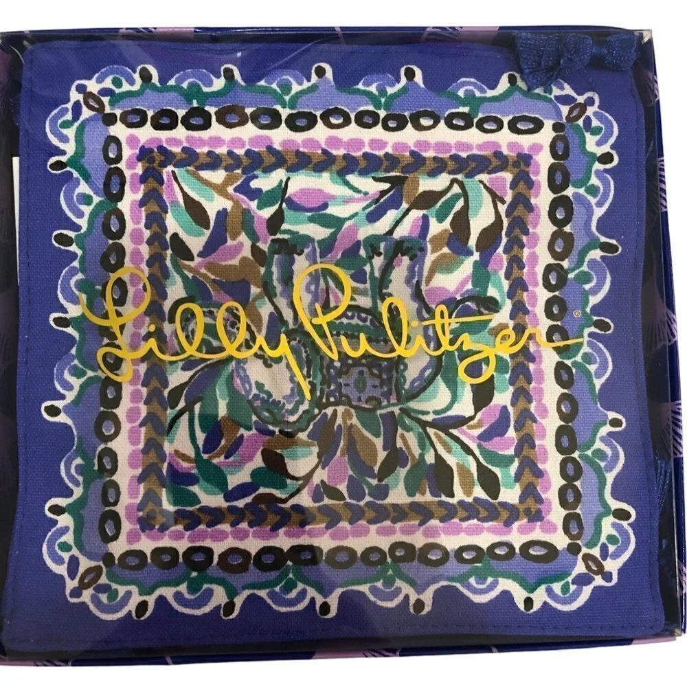 Lilly Pulitzer Cocktail Napkins Elephant Blue Grotto Fan Favorite Tassels 6